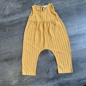 Bailey’s Blossoms Girl Striped Mustard Yellow Sleeveless Baby Romper Size 6/9M